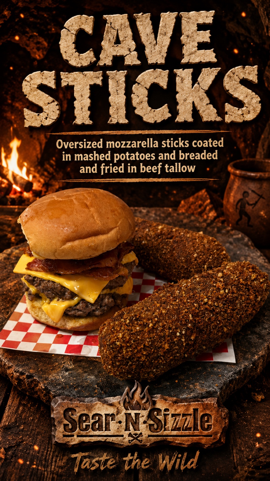 Sear N Sizzle Cave Sticks promotional graphic
